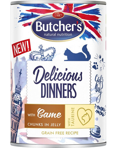 BUTCHER'S Delicious Dinners, karma dla kota, kawałki z dziczyzną w galaretce, 400g