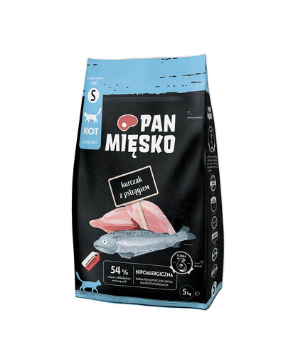 PAN MIĘSKO Kuře s pstruhem pro kočky, křupavé, S 5 kg