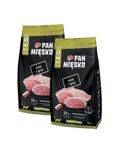 PAN MIĘSKO krůta s husou pro kočky, křupky S 2x1,6 kg