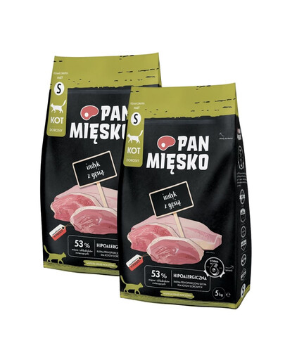 PAN MIĘSKO krůta s husou pro kočky křupky S 2x5 kg