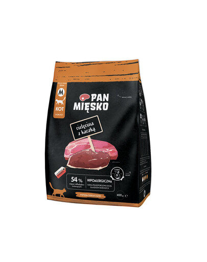 PAN MIŠKO Telecí s kachnou pro kočky křupky M 400 g