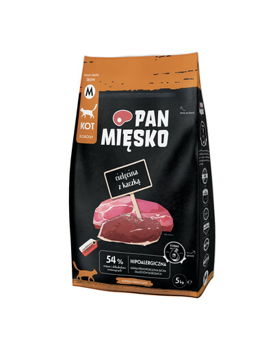 PAN MIŠKO Telecí s kachnou pro kočky, křupavé M 5 kg