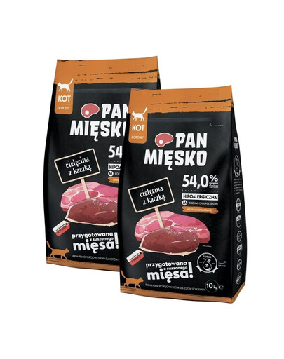 PAN MIĘSKO telecí s kachnou pro kočky, křupky M 2x10 kg