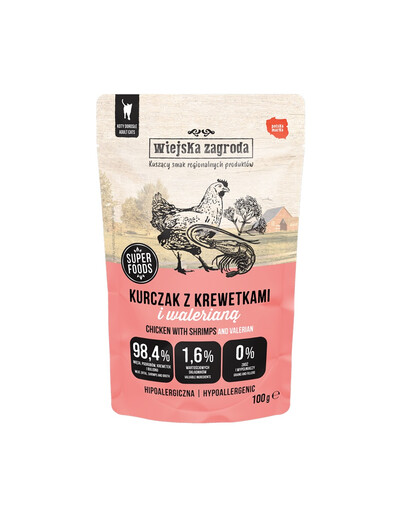 WIEJSKA ZAGRODA Superfoods Kuřecí s krevetami a kozlíkem lékařským 100 g