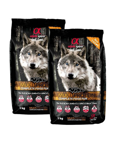 ALPHA SPIRIT Kompletní suché a měkké krmivo pro psy Multiprotein 6 kg (2x3 kg)
