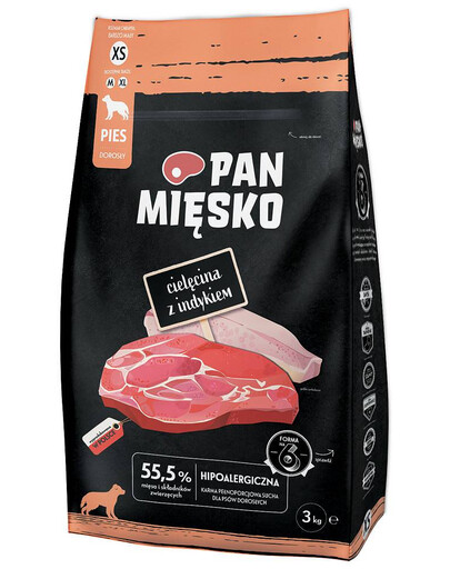 PAN MIĘSKO telecí s krůtou pro psy, křupky XS 2x3 kg