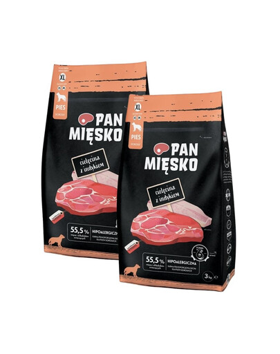PAN MIĘSKO telecí s krůtím pro psy křupky XL 2x3 kg