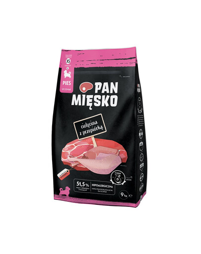 PAN MIĘSKO telecí s křepelkou pro štěňata křupky XS 2x3 kg