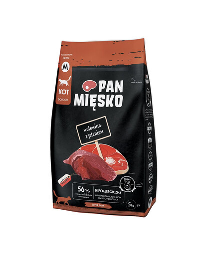 PAN MIĘSKO Hovězí s jelenem pro kočky, křupky M 5 kg