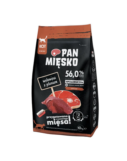 PAN MIĘSKO hovězí s jelenem pro kočky křupky M 2x10 kg