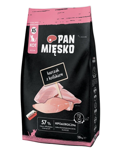 PAN MIĘSKO Kuřecí s králíkem pro koťata, křupky XS 1,6 kg