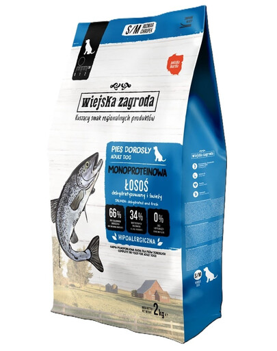 WIEJSKA ZAGRODA Monoproteinové krmivo s lososem pro psy křupavé S/M 2 kg