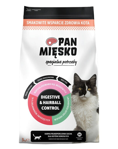 PAN MIÉSKO Speciální krmivo Digestive & Hairball Control pro kočky 3 kg
