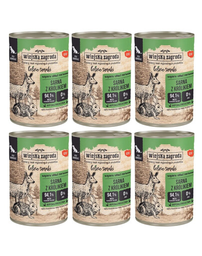 WIEJSKA ZAGRODA Lesní chutě Srnčí s králíkem 6x400 g pro dospělé psy