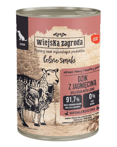 WIEJSKA ZAGRODA Lesní chutě Kanec s jehněčím krmivo pro starší psy 400 g