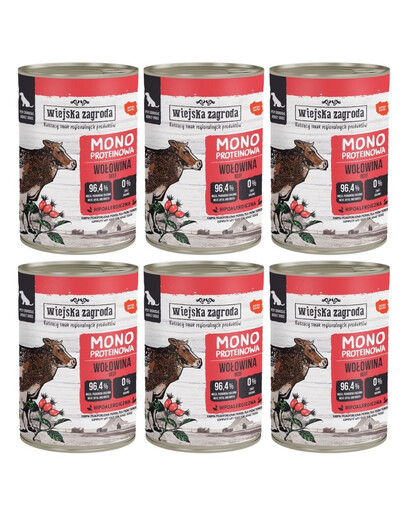 WIEJSKA ZAGRODA Monoproteinové hovězí mokré krmivo pro psy 6x400 g