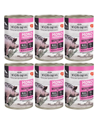 WIEJSKA ZAGRODA Mokré krmivo pro psy s vepřovým monoproteinem 6x400 g