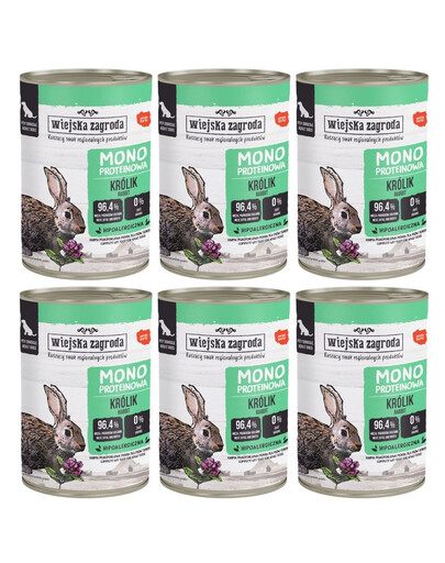 WIEJSKA ZAGRODA Monoproteinové mokré krmivo pro psy Rabbit 6x400 g