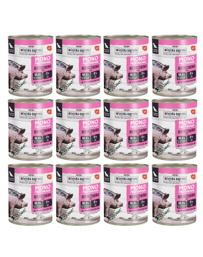 WIEJSKA ZAGRODA Monoproteinové vepřové mokré krmivo pro psy 12x800 g