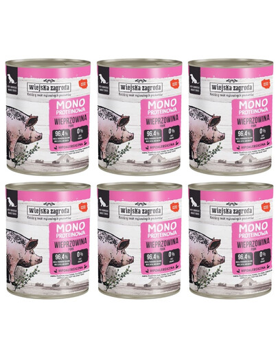 WIEJSKA ZAGRODA Monoproteinové vepřové mokré krmivo pro psy 6x800 g