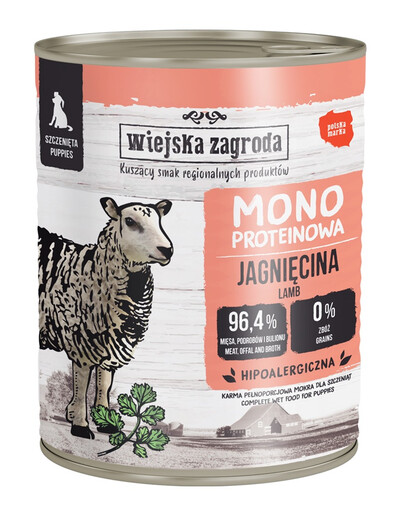 WIEJSKA ZAGRODA Monoproteinové jehněčí krmivo pro štěňata 800 g