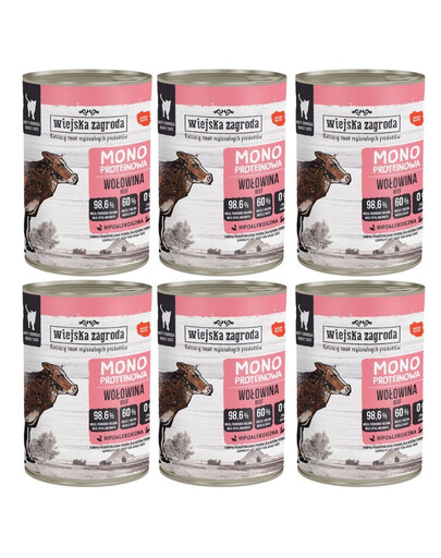 WIEJSKA ZAGRODA Monobílková hovězí konzerva pro kočky 6x400g