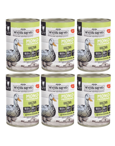 WIEJSKA ZAGRODA Monoproteinové mokré krmivo pro kočky s příchutí kachny 6x400 g