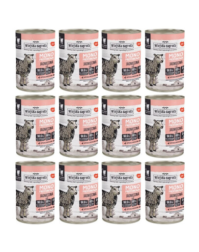 WIEJSKA ZAGRODA Monoproteinové mokré krmivo pro kočky s jehněčím masem 12x400 g
