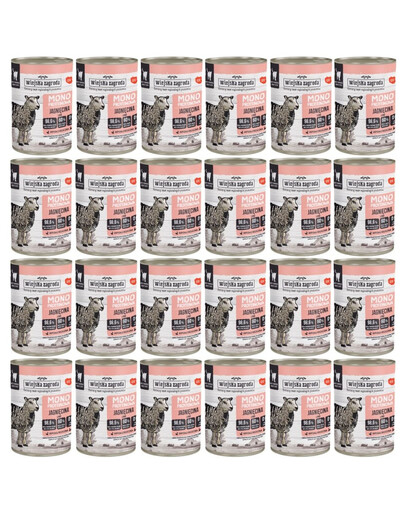 WIEJSKA ZAGRODA Monoproteinové mokré krmivo pro kočky s jehněčím masem 24x400 g