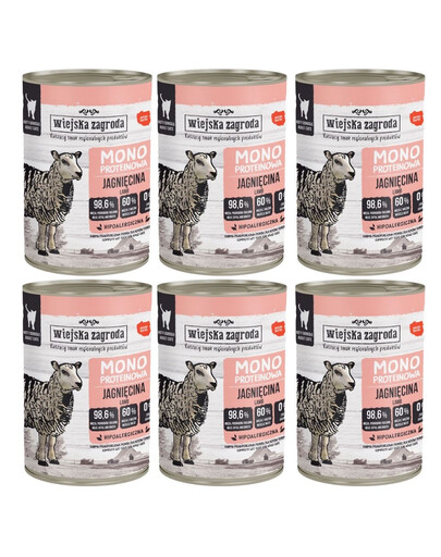 WIEJSKA ZAGRODA Monoproteinové mokré krmivo pro kočky s jehněčím masem 6x400 g