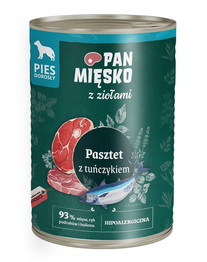 PAN MIĘSKO s bylinkami Paštika s tuňákem pro psy 400 g