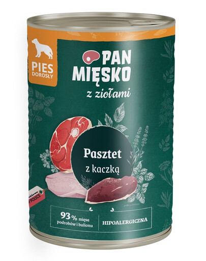 PAN MIĘSKO s bylinkami Paštika s kachnou pro psy 400 g