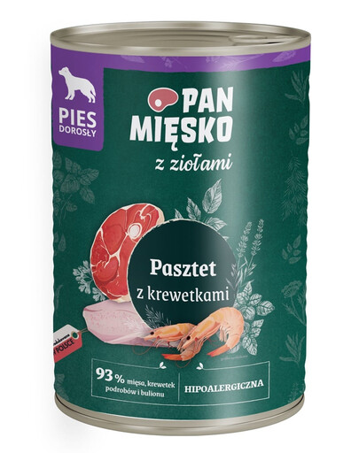 PAN MIĘSKO s bylinkami Paštika s krevetkami pro psy 400 g