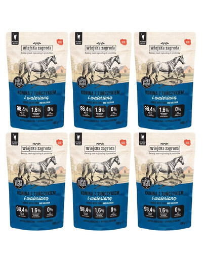 WIEJSKA ZAGRODA Superfoods Horse s tuňákem a kozlíkem mokré krmivo pro kočky 6x100 g