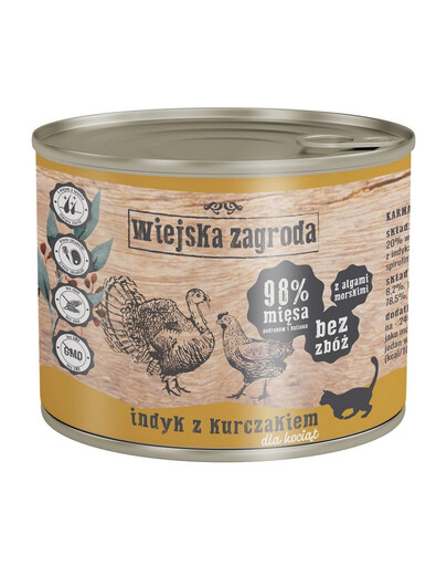 WIEJSKA ZAGRODA Konzerva pro koťata s krůtou a kuřetem 12x200g