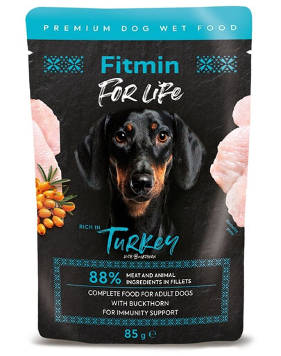 FITMIN For Life Dog Adult Turkey 85 g krůta s rakytníkem v omáčce