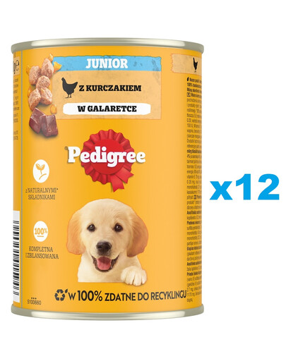 PEDIGREE Junior 12 x 400g mokra pełnoporcjowa karma dla dorastających psów z kurczakiem w galaretce