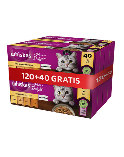 WHISKAS Adult krmivo pro dospělé kočky v želé (kuře, kachna, drůbeží, krůtí)  120x 85g+ 40 kapsiček ZDARMA