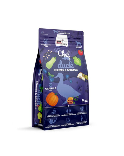 SYTA MICHA Chef Kachna, borůvky a špenát 9 kg suché krmivo pro psy
