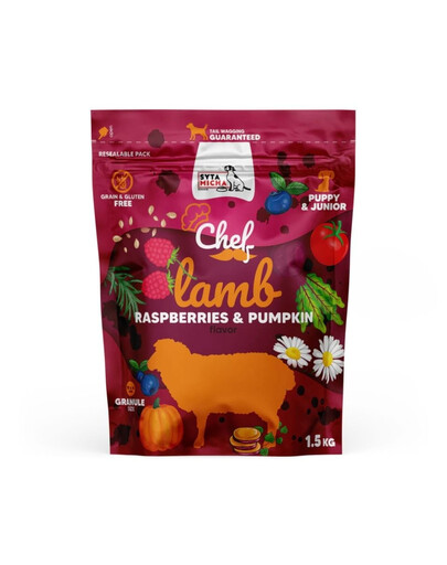 SYTA MICHA Chef Junior Jehněčí, malina a dýně 1,5 kg granule pro štěňata