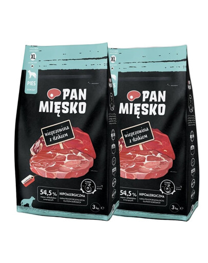 PAN MIĘSKO Vepřové s divočákem pro psy křupky XL 2x3 kg