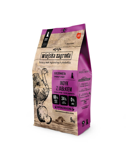 WIEJSKA ZAGRODA krůtí s jablkem, krmivo pro štěňata křupky M 9 kg