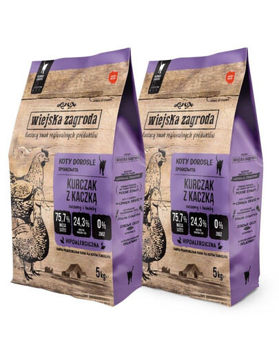 WIEJSKA ZAGRODA Kuře a kachna pro kočky 2x5 kg