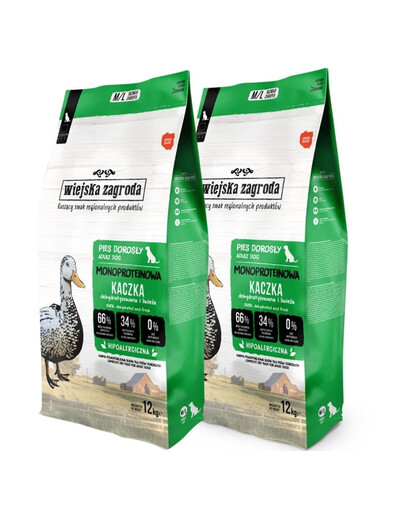 WIEJSKA ZAGRODA  Monoproteinové kachní chipsy pro psy M/L 2x12 kg