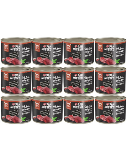 PAN MIĘSKO vepřové maso s jelenem krmivo pro kočky 12x200 g