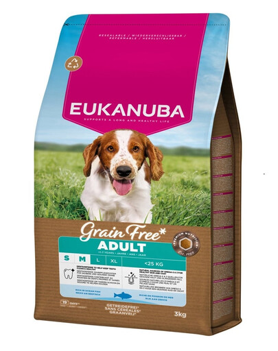EUKANUBA Grain Free Adult Small Medium Ocean Fish 3 kg bezobilné krmivo pro dospělé psy malých a středních plemen s rybami