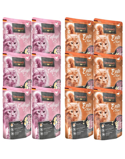 LEONARDO Finest Selection krmivo pro kočky bez obilovin drůbež a vejce 6x85g + kachna se sýrem 6x85g
