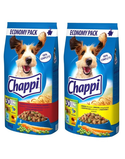 CHAPPI Mix příchutí 2x9kg granule pro psy s drůbežím masem a zeleninou, hovězím masem a drůbežím masem se zeleninou
