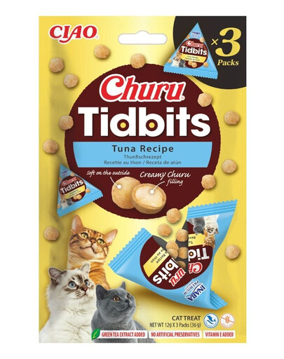 INABA Cat Churu Tidbits Tuna Recipe 3x12g měkké a krémové pamlsky s tuňákem pro kočky