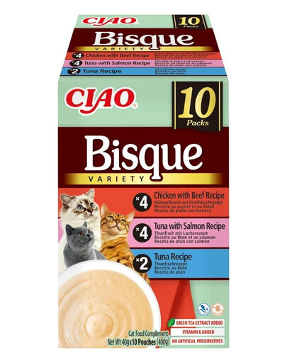 INABA Cat Ciao Bisque Variety 10x40g mix polévka krém s tuňákem, hovězím a kuřecím masem pro kočky